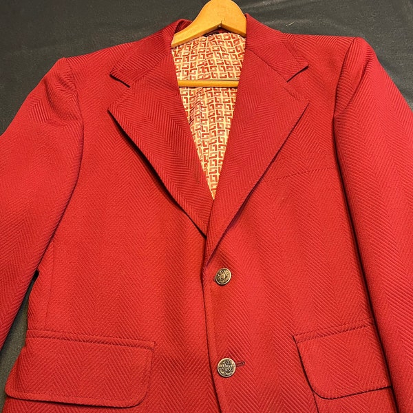 Groovy 1970s Vintage Wine Colored Herringbone Sports Coat Jacket Size XL Vintage Suit Jacket Blazer Herring Bone