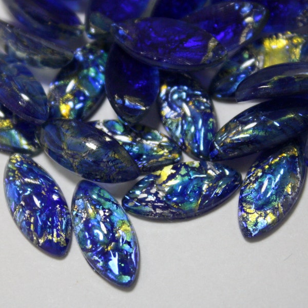 30 Vintage Glass Sapphire Opal Navette Cabochons - 15 x 7 mm Navettes