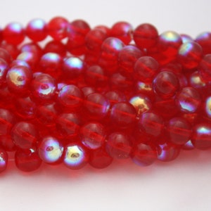 25 Czech Round Glass Beads in Siam Ruby Red AB - 8 mm