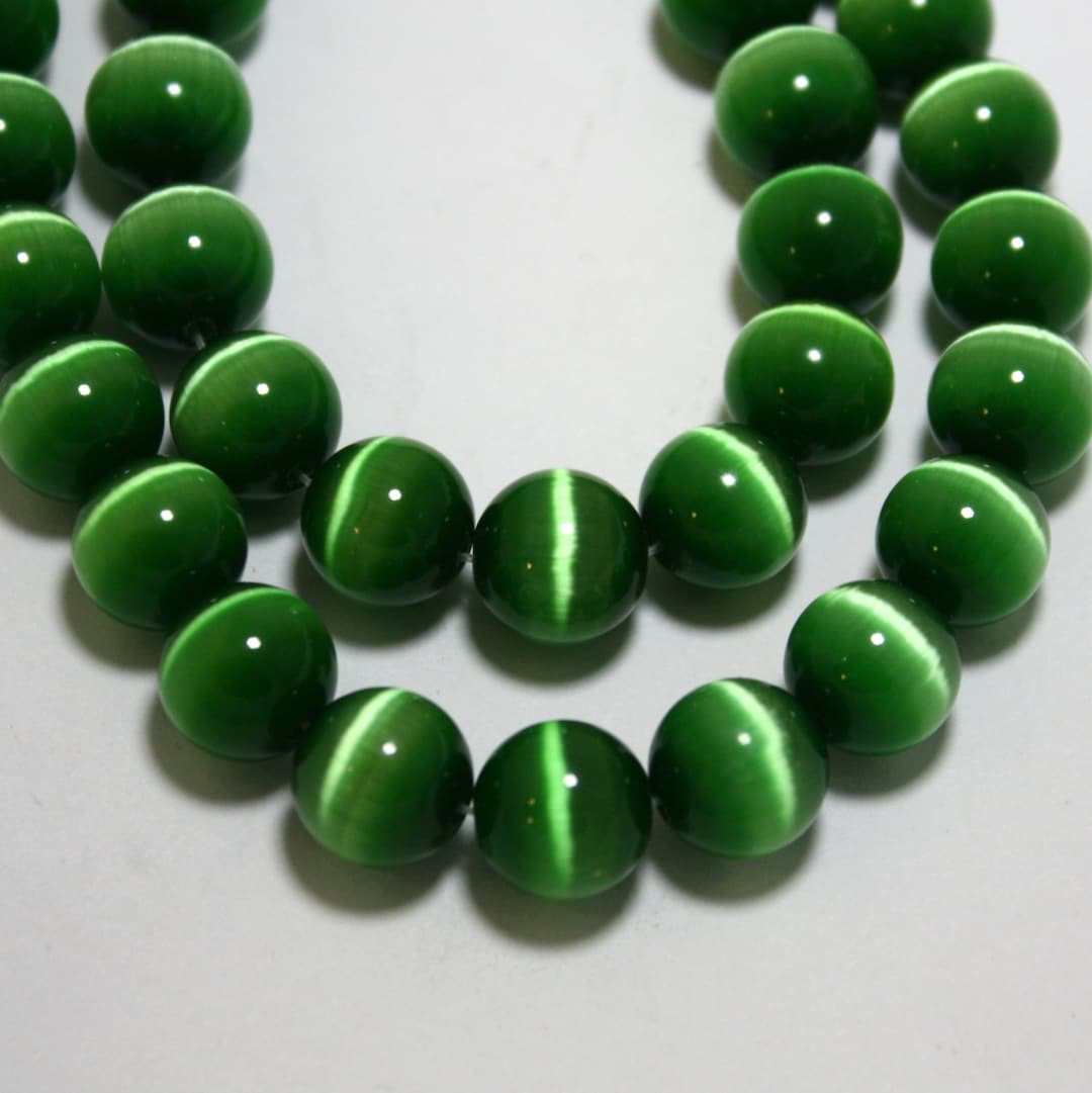 10 Vintage Round Glass Cat's Eye Beads in Dark Green 10 Etsy