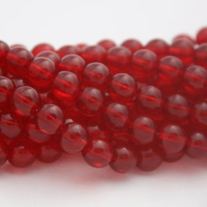 25 Czech Round Glass Beads in Ruby Red - 8 mm
