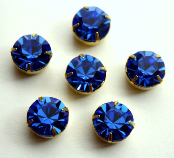2 Swarovski Stones in Raw Brass 4 Prong Settings | Sapphire 47 ss Swarovski Crystals | Blue Crystals | 11 mm Crystals  (SW-A02)