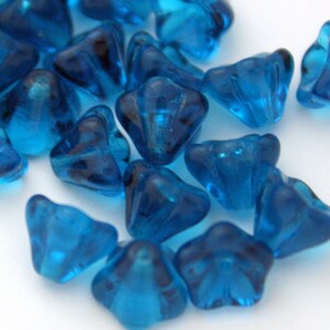 50 Czech Glass Bell Flower Beads Capri Blue - 8 x 6 mm (KEY20)