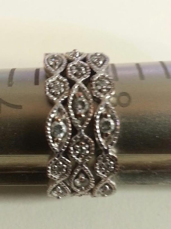 Sterling Silver White Topaz Stack Ring Set of Thr… - image 2