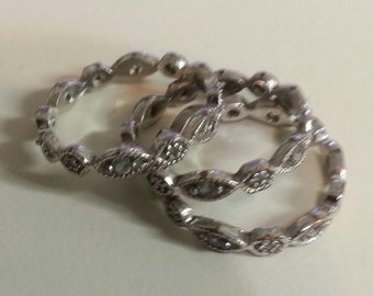 Sterling Silver White Topaz Stack Ring Set of Three Eternity Band Rings Size 8