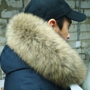 BY ORDER 60,70,80 x3 cm echter Waschbärpelzkragen, Pelzbesatz für Hoodies, Waschbärpelzkragen, Pelzschal, Fellkrause, Waschbärpelzhaube, echt