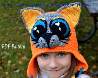 Crochet Pattern, Hat Pattern, Crochet Hat, Child Animal Hat, Cat Hat Pattern, Beanie and Earflap Pattern, Animal hat pattern, Child Hat