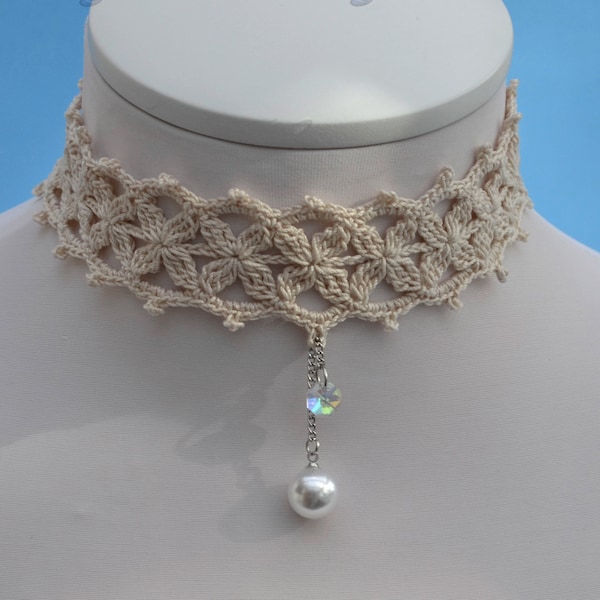 CHOKER NECKLACES  For Women, White lace choker, Crocheted necklace, Boho choker, Lace choker, Dainty choker, Choker collar, Wedding Necklace