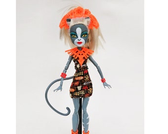 Monster High Puppe Ghouls Getaway Meowlody Puppe für Sammler, OOAK Repaints, Spielen, Katzenpuppe, Originalkleidung, fast vollständig, sehr selten