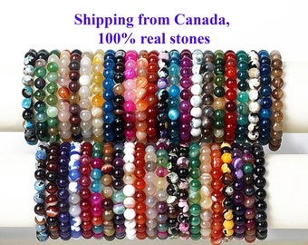 Natural Crystal Stone Bracelets, Gemstone Bracelet 8mm Round Beads, Handmade Men Women Stretchy Bracelet, Healing Crystal Bracelet,  Gift