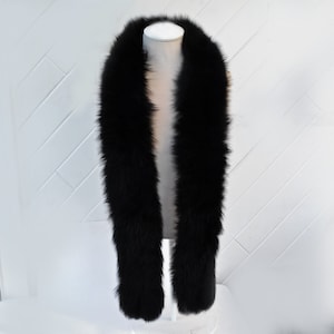 BY ORDER Extra Long 120 cm and more Real Black Fox Fur (TAIL) Collar, Fur Trim for Hood, Cardigan Fur Collar, Fur Scarf, Fur Ruff, Fur Hood