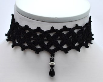 Crochet Choker, Necklaces for Women, Crochet Collar, Black Choker, Crocheted Choker, Cotton Crochet Jewelry, Necklace, Gift for Her