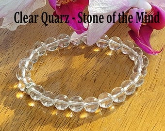 Beaded Bracelet, Clear Quartz Bracelet, White Stone 8 mm Beads Bracelet, 100% Natural Clear Quartz Stone, Round Bangle Bracelet, Healing
