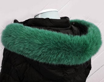 BY ORDER, not Tail, High Quality Real Fox Fur Trim Hood, Fur collar trim, Fox Fur Collar, Fur Scarf, Fur Ruff, Fox Fur Hood, Green fur