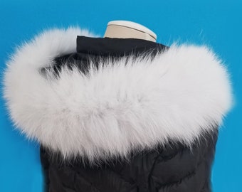BY ORDER XL Double Real Fox Fur (Tail) Trim Hood, Fox Fur Collar, Fur Scarf, Fur Ruff, Fox Fur Hood, Hood Fur, Fur collar trim, white