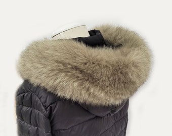BY ORDER From Pieces! XL Large Full Finnish Real Fox Fur Collar, Fox Fur Collar, Fur Trim for Hoodie, Fur Scarf, Fur Ruff, Beige Fox