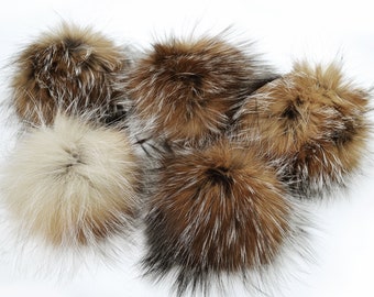 5" to 7" LARGE SILVER FOX Pom Poms! Brown Silver Fox Pom Pom, Fur Pom-Pom, Large Pom Pom, Child, Fox Fur, Knit Hat, Chunky Hat Fur Ball