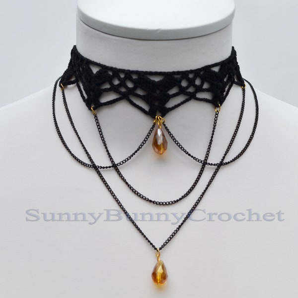 Black necklace choker, Black necklace for women, Choker necklace Black, Black statement necklace, Choker beaded Black, Cotton Choker, Gothic