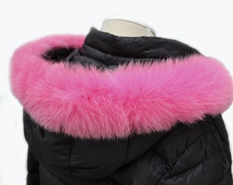 BY ORDER, not Tail, High Quality Real Pink Fox Fur Trim Hood, Fur collar trim, Fox Fur Collar, Fur Scarf, Fur Ruff, Fox Fur Hood, Fox