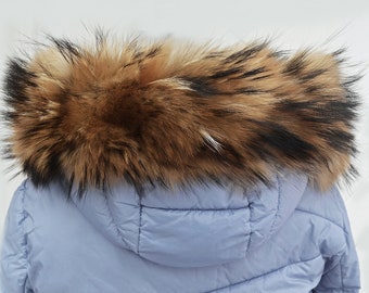 READY to SHIP From Pieces! XL Large Full Finnish Real Raccoon Fur Collar, Fur Trim for Hoodie, Raccoon Fur Collar, Fur Scarf, Fur Ruff, Fur