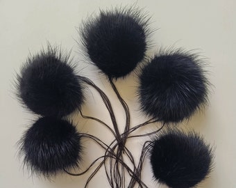 OP BESTELLING 5 st - 2" (50 mm) echte natuurlijke nertsen pom poms bont bal bedel hanger voor sleutelhanger ketting oorbel pompon pompon ring zwart bont pompon