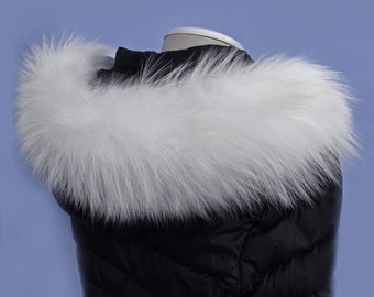 BY ORDER From Pieces! XL Large Full Finnish Real Fox Fur Collar, Fur Trim for Hoodie, Fox Fur Collar, Fur Scarf, Fur Ruff,  White Fox