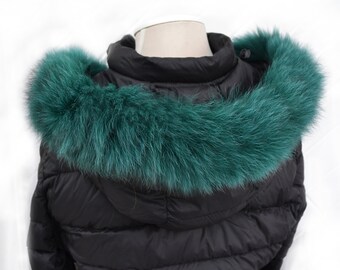 Fox Fur Trim for Hood Green Color, Detachable Fur to Make  display picture 3