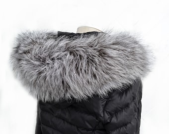 BY ORDER From Pieces! XL Large Full Finnish Silver Fox Fur Collar, Fur Trim for Hoodie, Fox Fur Collar, Fur Scarf, Fur Ruff,  Gray Fur