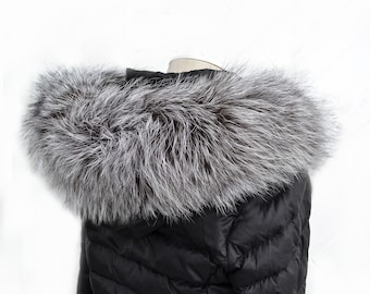 PÅ BESTÄLLNING från Pieces! XL Stor finsk silverrävpälskrage, pälskant för huvtröja, rävpälskrage, pälshalsduk, pälskrage, grå päls