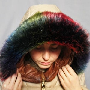 BY ORDER Faux Fur Vegan Trim Hood 70 cm, Faux Fur Collar Trim, Fake Fur, Fur Fabric, Fur Ruff, Faux Fur Hood, Hood Fur Jacket, Multicolor