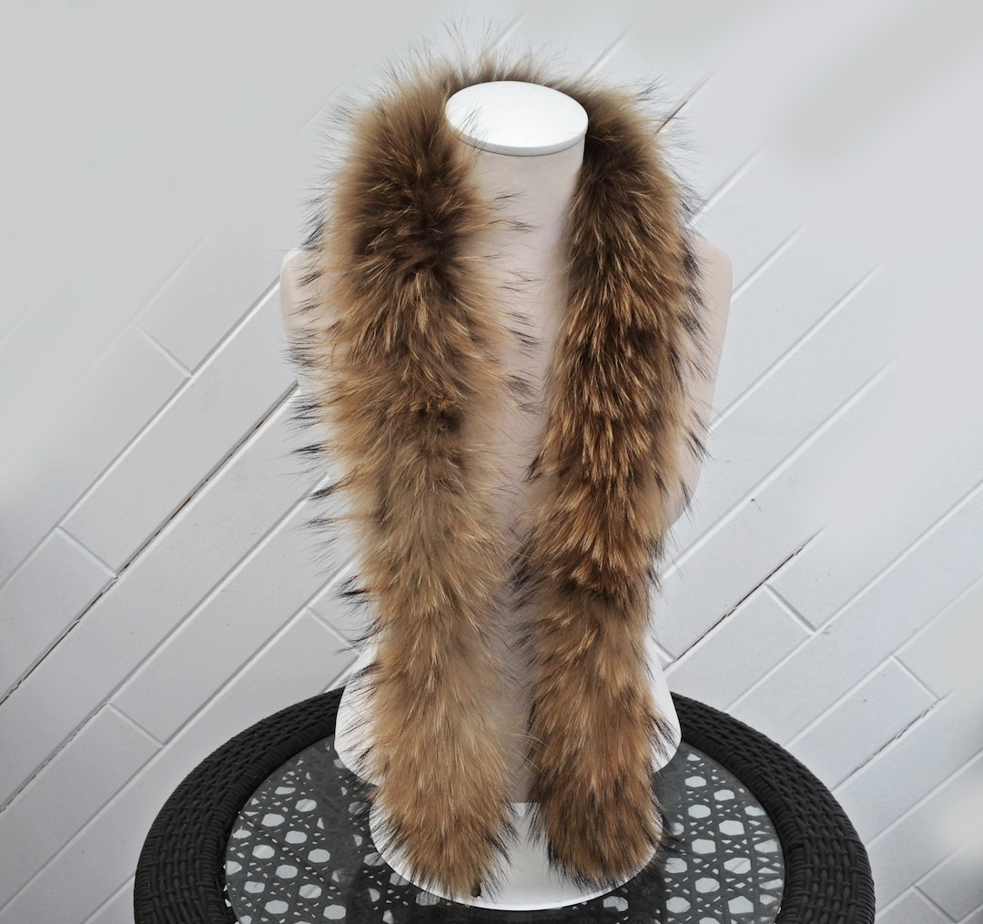 BY ORDER, Extra Long 130 Cm Real Raccoon Fur Collar, Fur Trim for