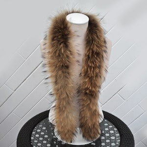 BY ORDER, Extra Long 130 cm Real Raccoon Fur Collar, Fur Trim for Hoodie, Raccoon Fur Collar, Fur Scarf, Fur Ruff, Fur Hood, Hood Fur