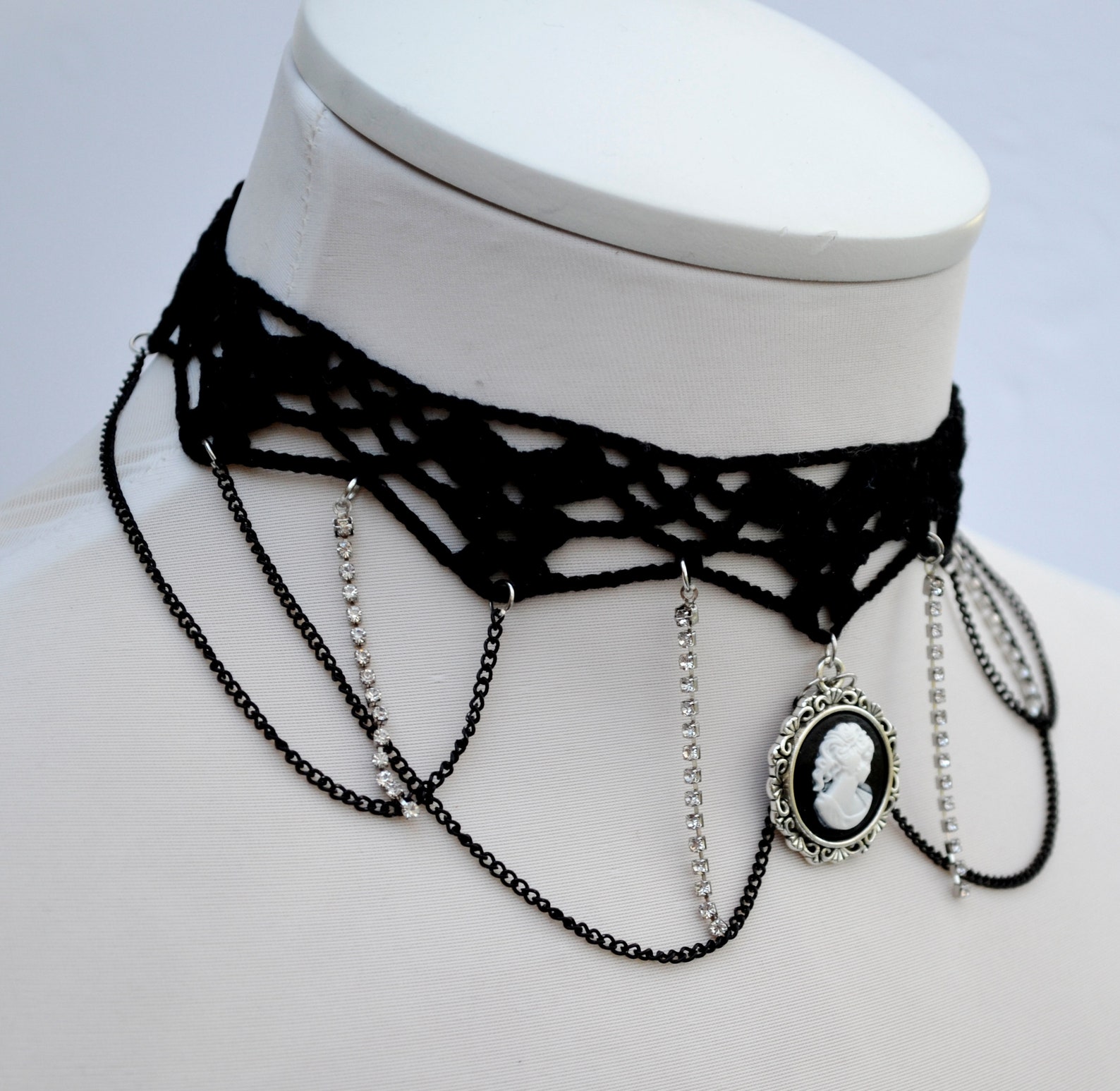 Black Necklace Choker With Cameo Pendant, Black Necklace for Women ...
