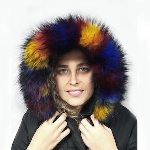 BY ORDER Faux Fur Vegan Trim Hood 70 cm, Faux Fur Collar Trim, Fake Fur Fabric, Fur Ruff, Faux Fur Hood, Hood Fur Jacket, Multicolor