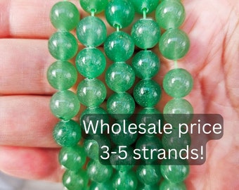 3-5 strands 100% Natural Green Aventurine Beads, Smooth Round Crystal Stone Gemstone Beads 4mm, 6mm, 8mm, 10mm, Genuine Gemstones, Wholesale