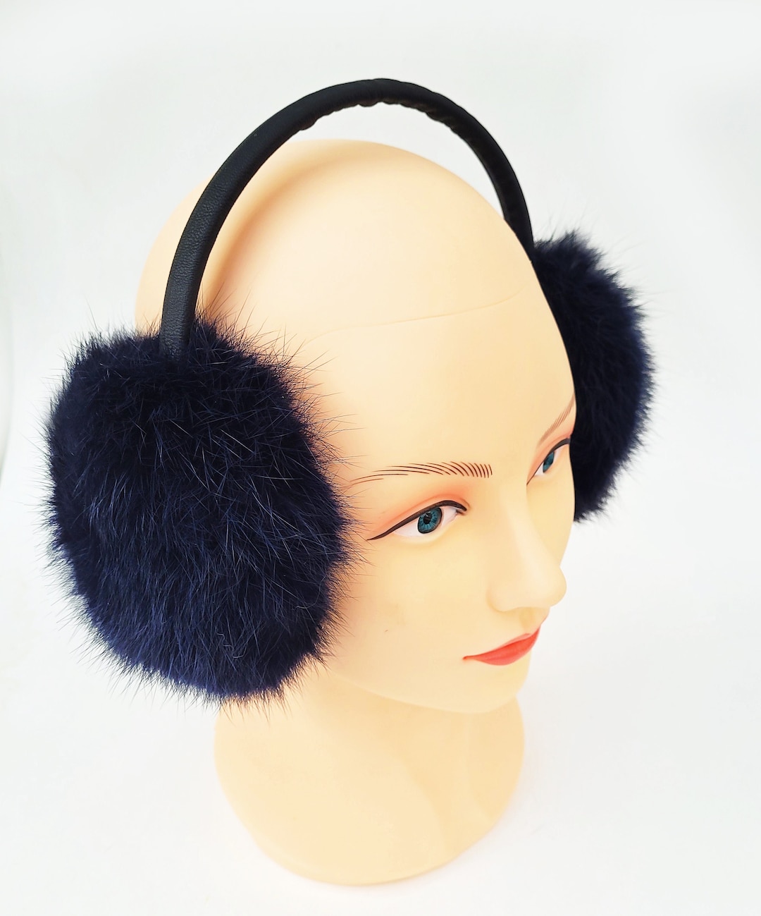 Navy Blue Fur Earmuffs Real Fur Ear Warmer Girls Earmuffs Etsy