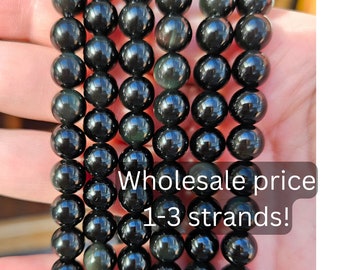 1-3 strands 100% Natural Obsidian Beads, Smooth Round Crystal Stone Gemstone Beads 6 mm, 8 mm, 10 mm, 12 mm, 14 mm, Genuine Gemstones