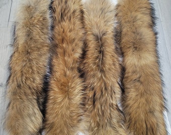 BY ORDER 60X4 cm Real Raccoon Fur Collar, Fur Trim for Hoodies, Raccoon Fur Collar, Fur Scarf, Fur Ruff, Raccoon Fur Hood, Raccoon