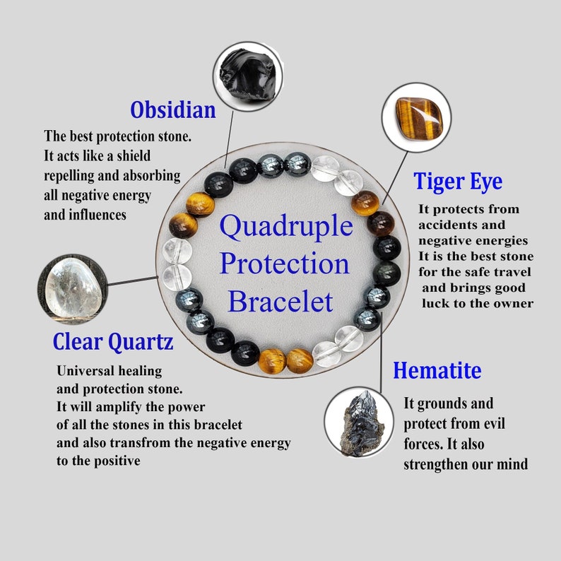 Ultimate Protection Bracelet, Accident and Negative Energy Protection Bracelet, Good Luck Bracelet, Beaded Bracelet, Unisex Crystal Healing image 1