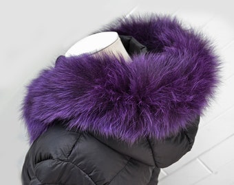 BY ORDER, Real Fox Fur (Tail) Trim Hood, Fur collar trim, Fox Fur Collar, Fur Scarf, Fur Ruff, Fur Hood, Fur stripe, Coat Trim, Purple