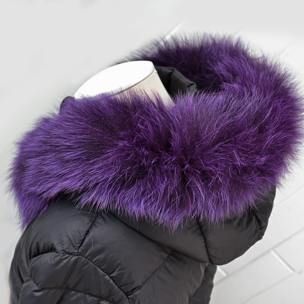 BY ORDER, Real Fox Fur (Tail) Trim Hood, Fur collar trim, Fox Fur Collar, Fur Scarf, Fur Ruff, Fur Hood, Fur stripe, Coat Trim, Purple