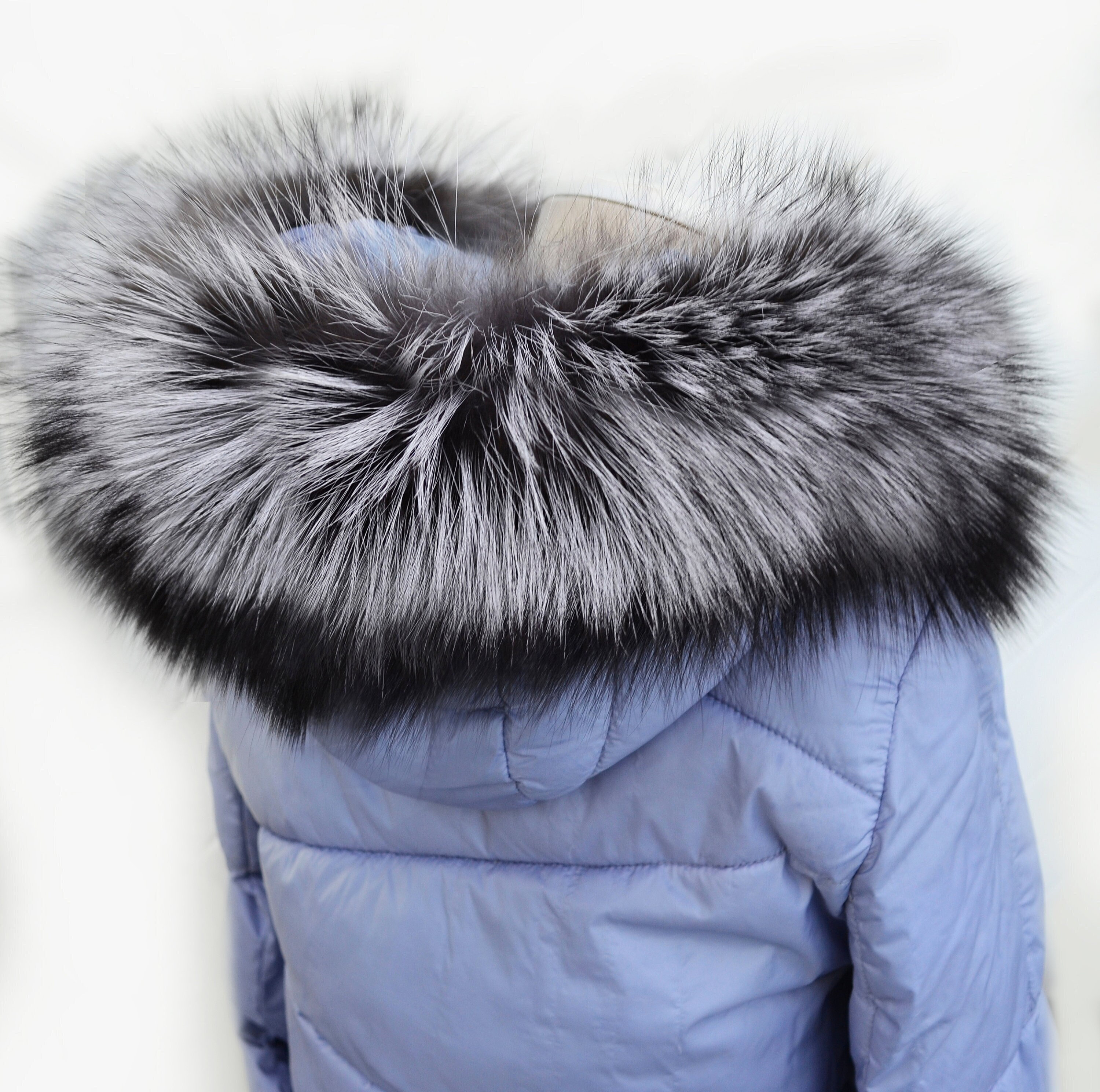 BY ORDER, XL Real Silver Fox Fur Trim Hood, Large Fur Collar Trim