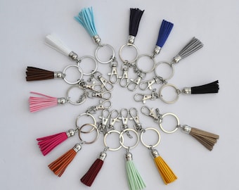 Silver Tone Keychain Ring: Faux Leather Tassel Bag Charm