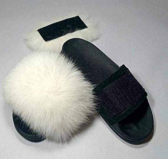 Hipretty Women's Real Fox Fur Slide Sandals - Open Toe Fluffy Slippers For Indoors & Out, Super Soft Sole - View #9