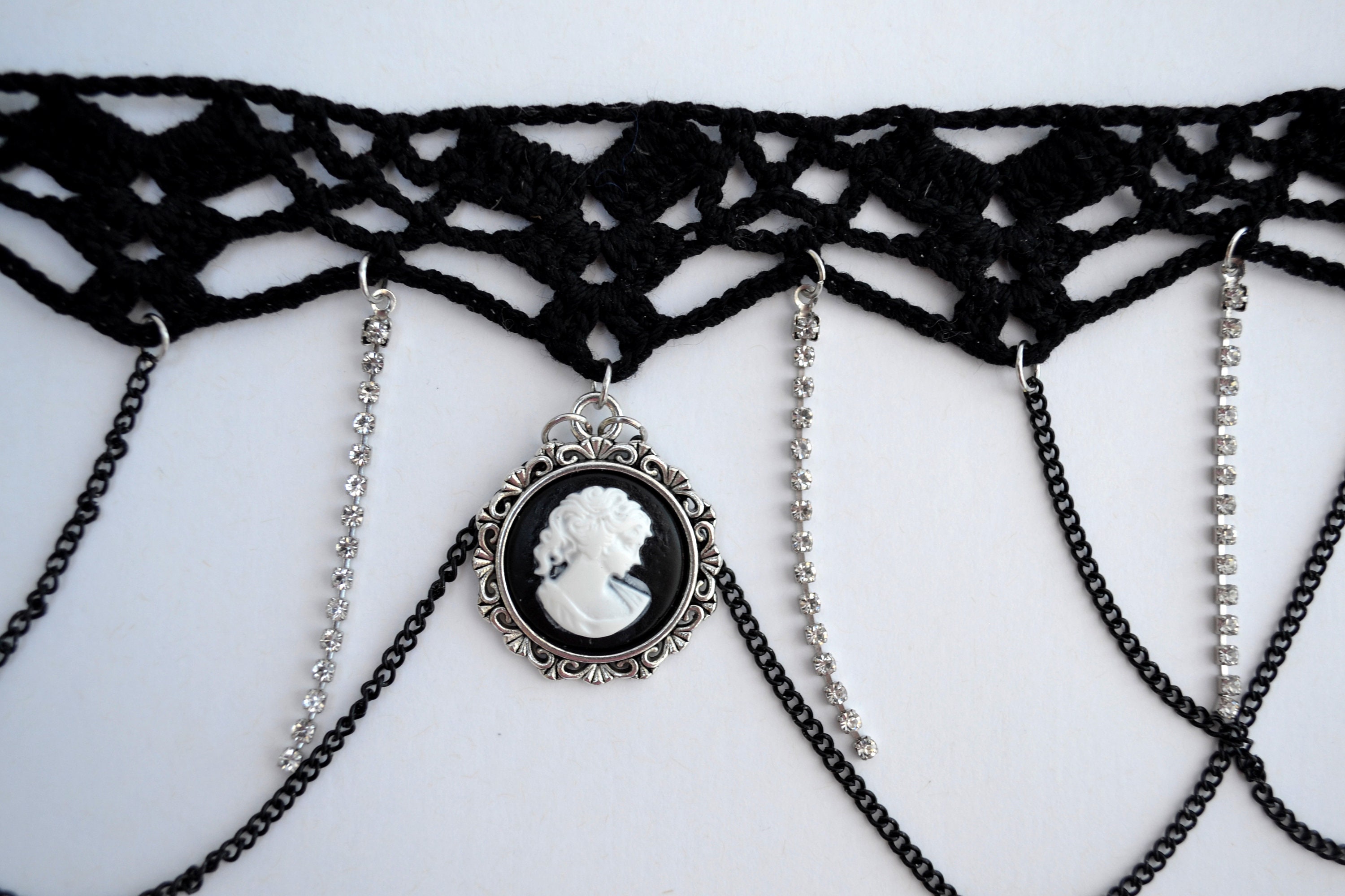 Black Necklace Choker With Cameo Pendant, Black Necklace for Women ...