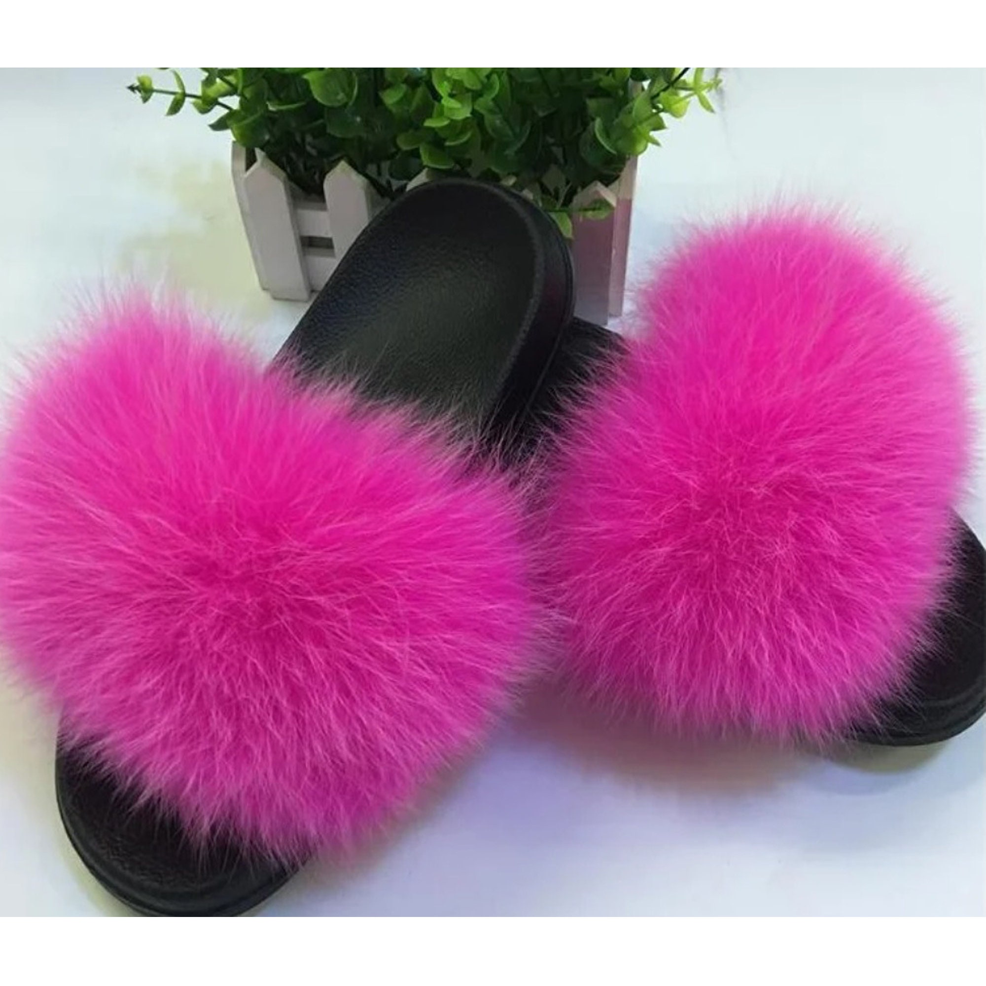 BY ORDER Real Fox Fur Slides Women Girl Beach Large Finnish Fox