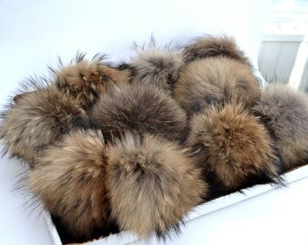 7&quot; LARGE FUR POM Pom! Raccoon Pom Pom for Hat Beanie Tuque Winter Knit Hat Large Pom Pom Puff Fluffy Raccoon Pom Pom Fur Ball Child