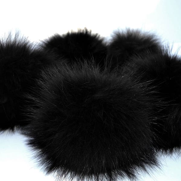 8-9" EXTRA LARGE BLACK Pom Poms! Double Raccoon Pom Pom Giant Pom Pom for Chunky Hat Beanie Tuque Winter Knit Hats  Puff Fluffy Fur Ball