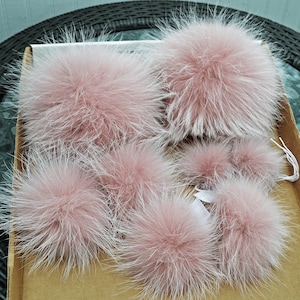 8&quot;to 9&quot; EXTRA LARGE PINK Powder Pom Poms! Fur Pom Pom Double Pom Pom Raccoon Pom Pom Chunky Hat Pom Pom Beanie Tuque Knit Hat Puff Fur Ball