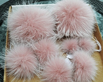 8&quot;to 9&quot; EXTRA LARGE PINK Powder Pom Poms! Fur Pom Pom Double Pom Pom Raccoon Pom Pom Chunky Hat Pom Pom Beanie Tuque Knit Hat Puff Fur Ball